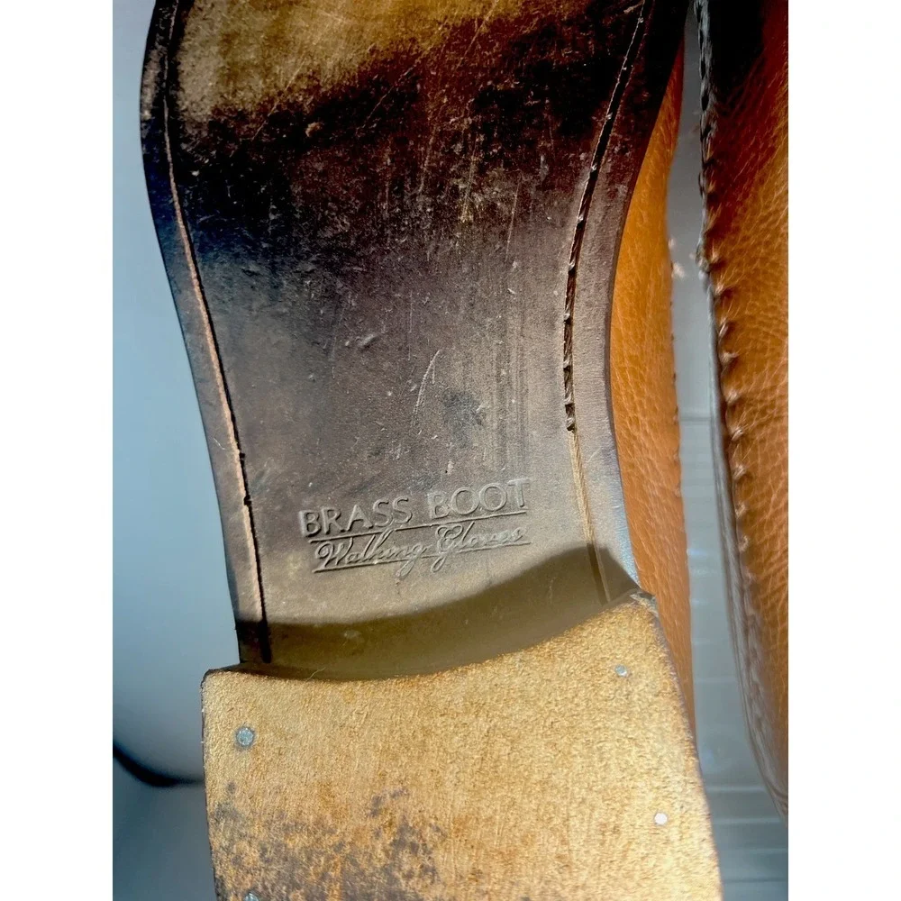 Brass Boot Walking Gloves Brown Woven Tassel Loafers Men's 11.5M Leather Slip On